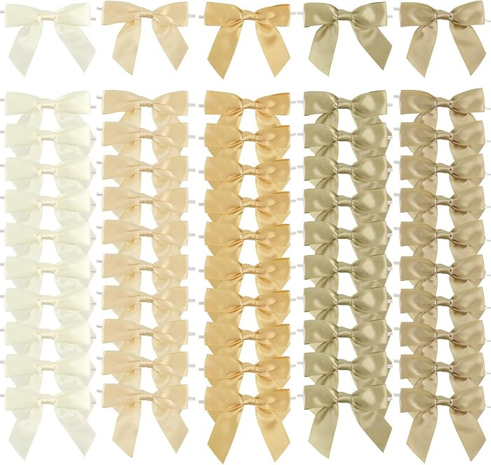 AIMUDI 5 Colors Champagne Gold Twist Tie Bows 3.5" Premade Antique Gold Satin Ribbon Bows for Gif... | Amazon (US)