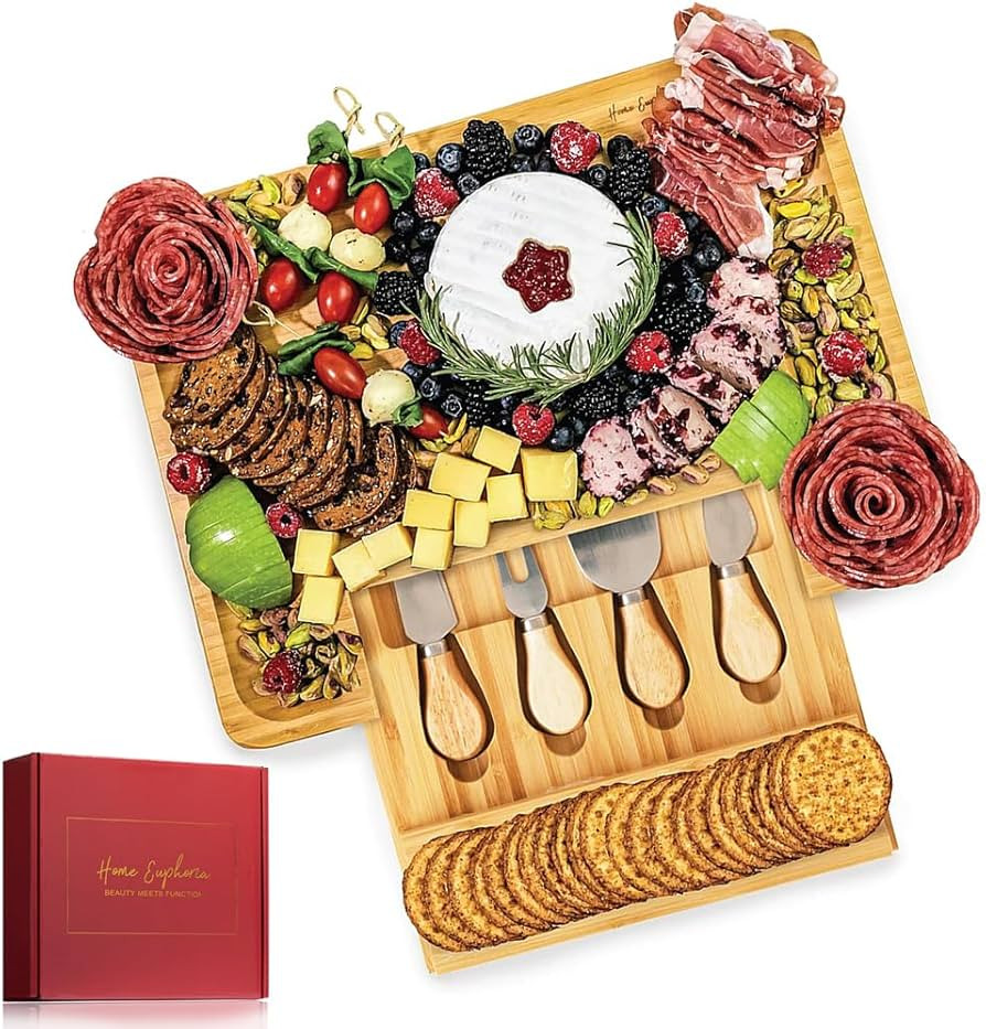 Bamboo Cheese Board and Knife Set - Beautiful Charcuterie Board for Wine, Cheese, and Gifts | Amazon (US)