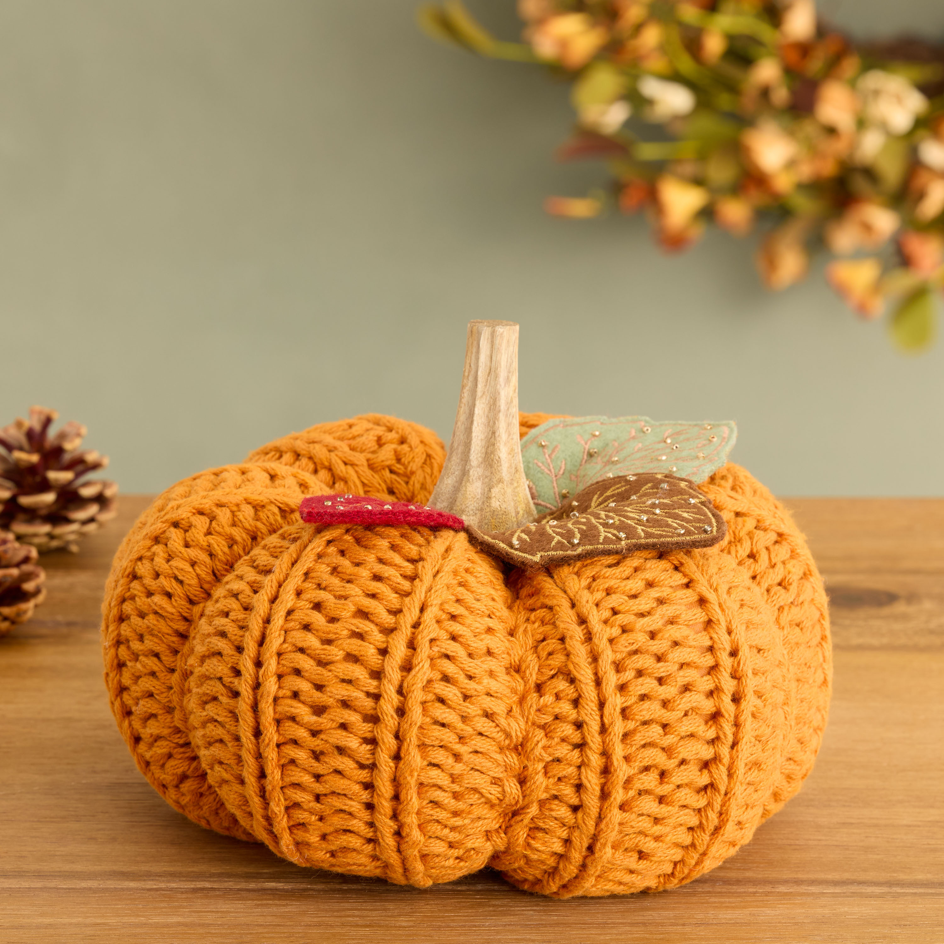 Large Orange Cotton Crocheted Pumpkin Decor | World Market