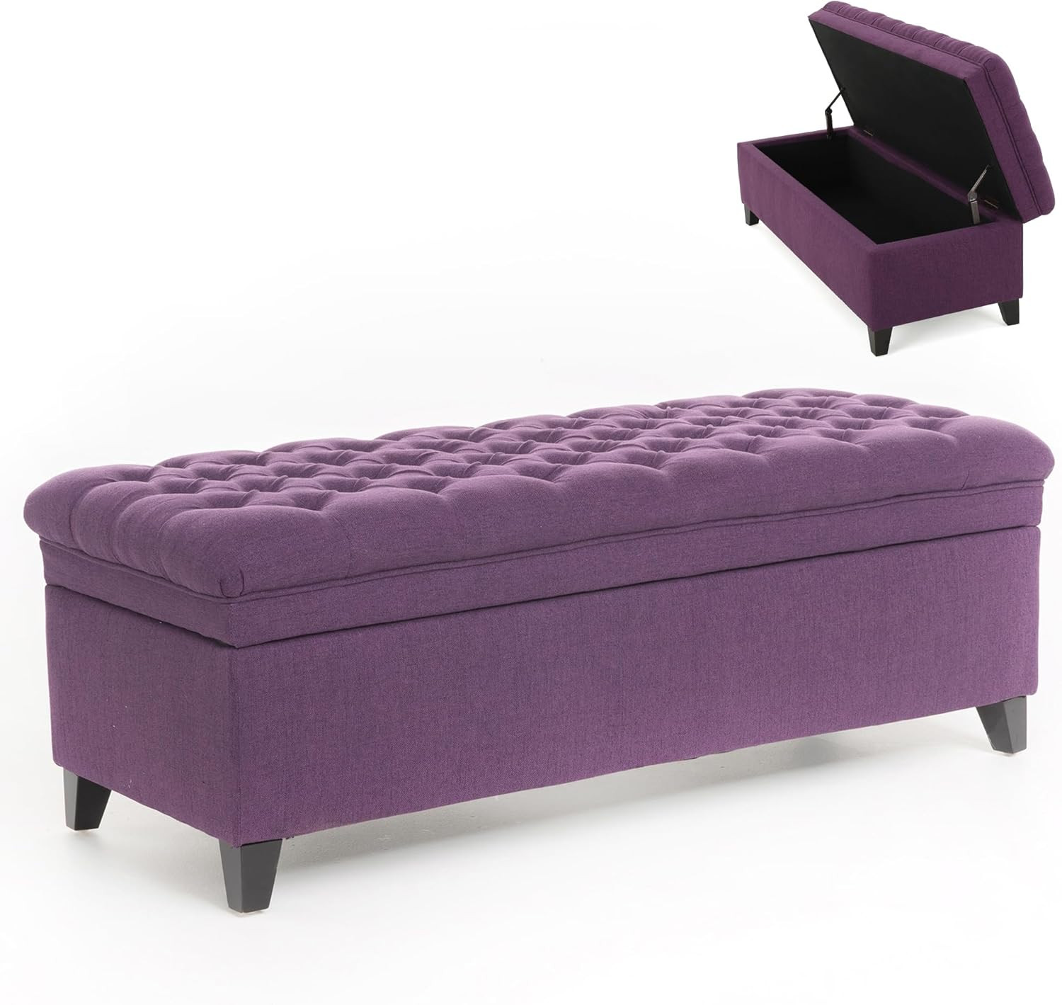 Setawix Linen Storage Benches for Bedroom,50" Bed End Bench with Storage,Tufted Purple Storage Ottoman Bench for Living Room,Rectangle Entryway Benches with Storage and Seating (Purple, Linen) | Amazon (US)