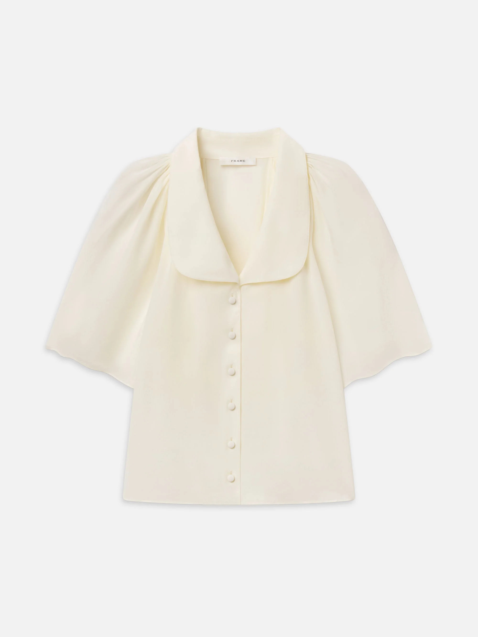The Short Sleeve Silk Gala Shirt -- Cream | Frame Denim
