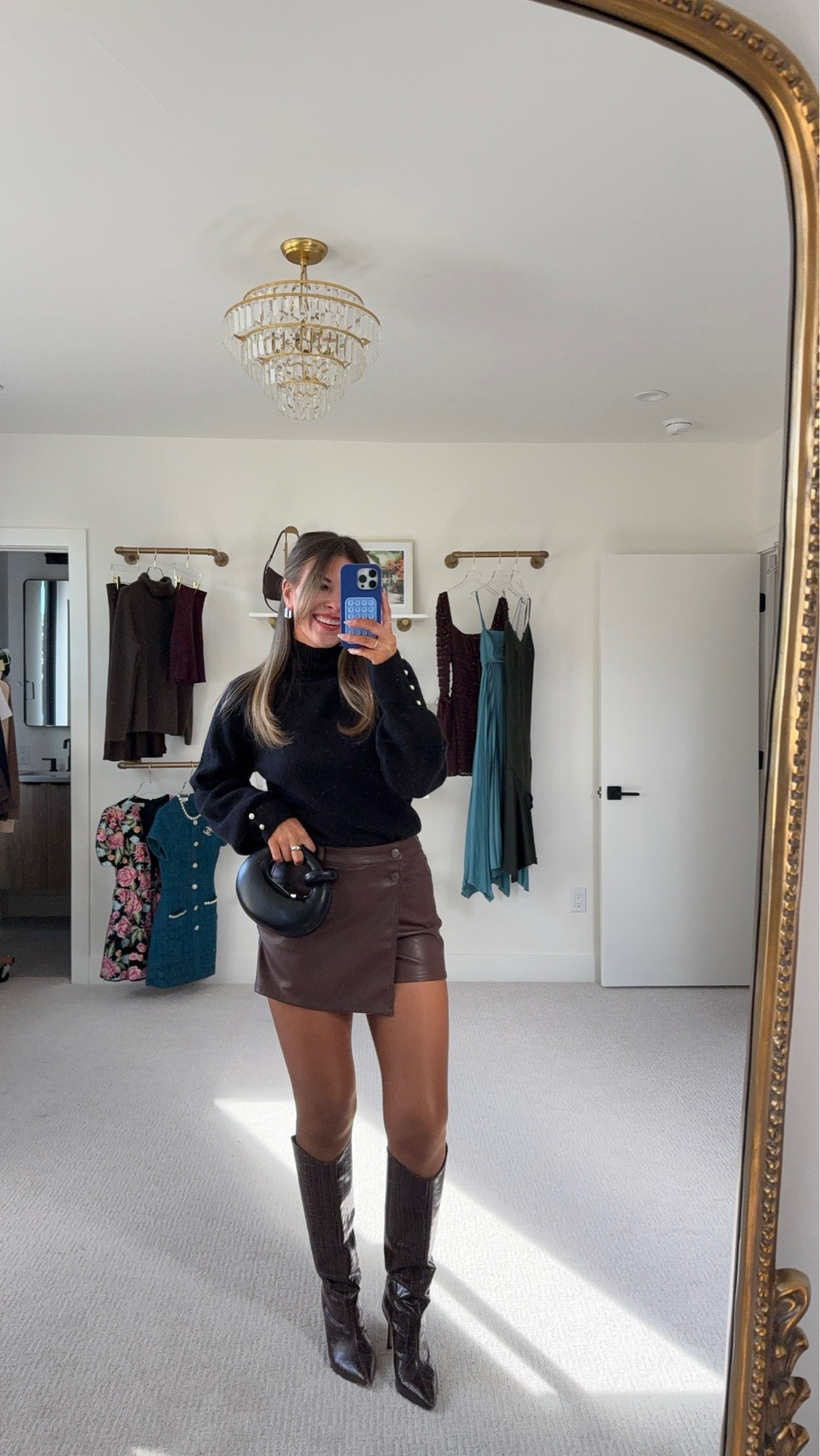 Walmart fall capsule collection brown leather skort styled with a black sweater. 

Wearing a small in all. 

Dibs code: emerson [unbothered bronze & strawberry summer]

#LTKStyleTip #LTKFindsUnder50 #LTKSeasonal