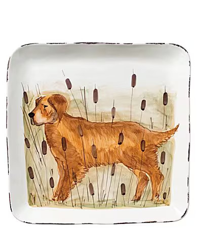 VIETRI Festive Fall Wildlife Hunting Dog Large Square Platter - White | Dillard's