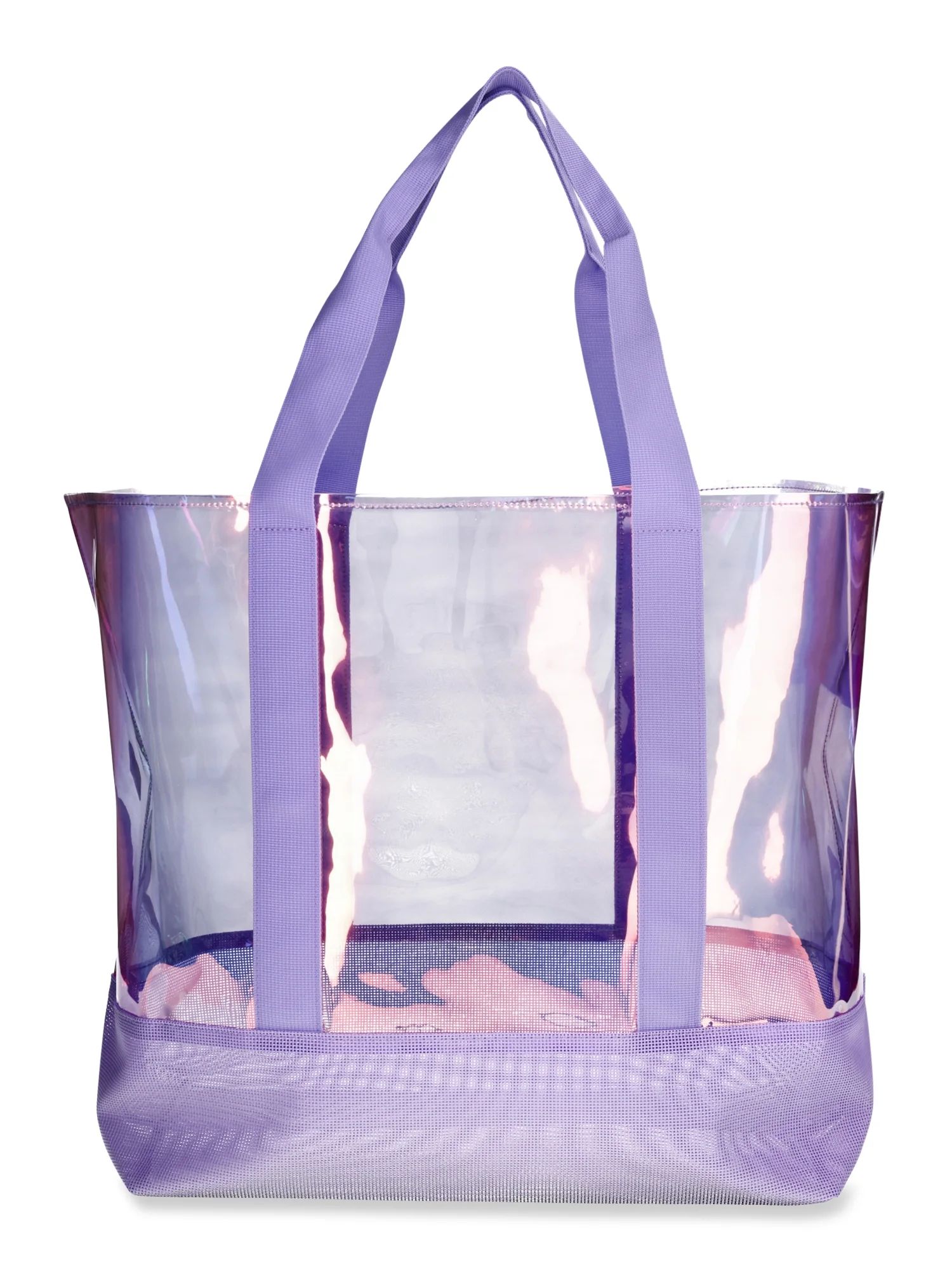 No Boundaries Women's Vinyl Beach Tote Bag with Mesh Bottom, Purple Fusion | Walmart (US)