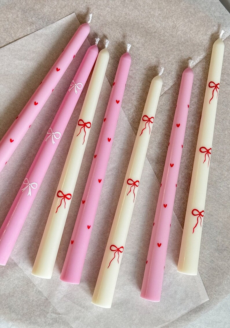 Natural, Long Candles With Painting. Candles With Bows and Hearts. Soy Wax Candles. Art Candles. ... | Etsy (US)