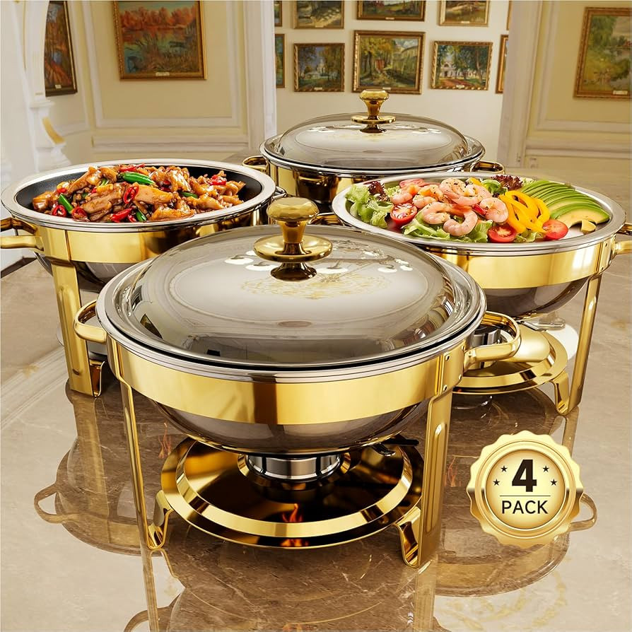 Chafing Dishes for Buffet, 4 Pack 5QT Round Stainless Steel Chafing Dish Set for Home Parties, Ch... | Amazon (US)
