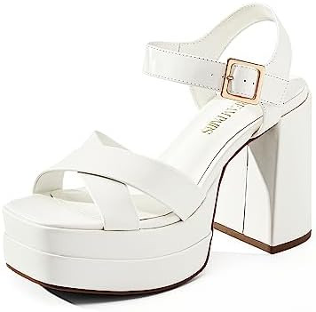 DREAM PAIRS Women's Platform Chunky Heels Square Open Toe Ankle Strap High Heeled Sandals Y2K Sho... | Amazon (US)