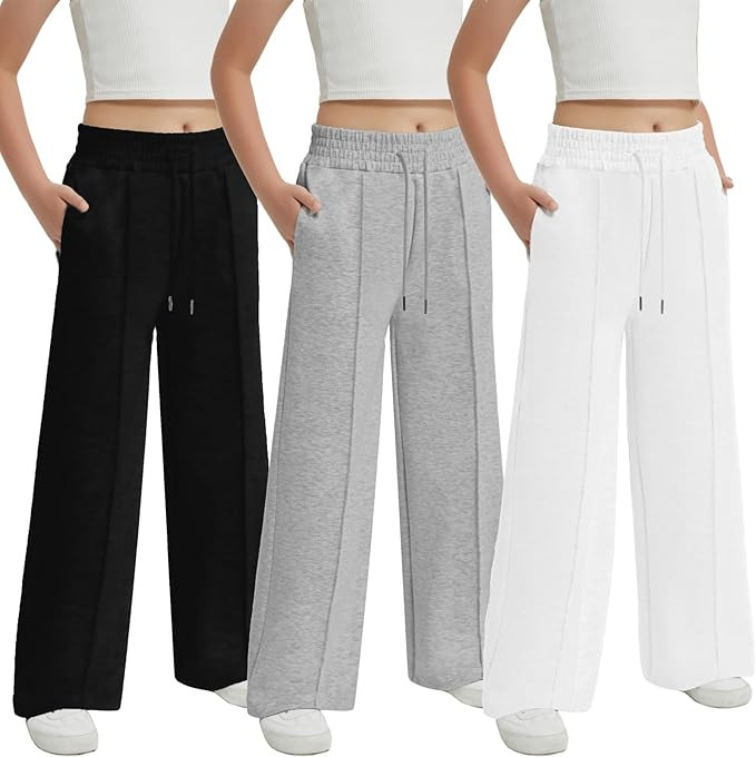 EXARUS Girls Sweatpants Front Seam Drawstring High Waist Wide Leg Sweat Pants Baggy Causal Kids H... | Amazon (US)
