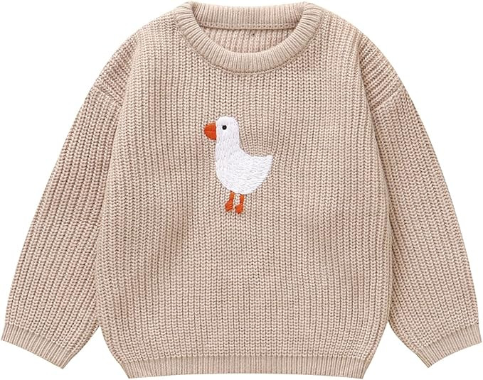 Toddler Girl/Boy Sweater Cute Animal Embroidered Sweater Fall Winter Chicken/Goose/Duck Outfit 1-... | Amazon (US)