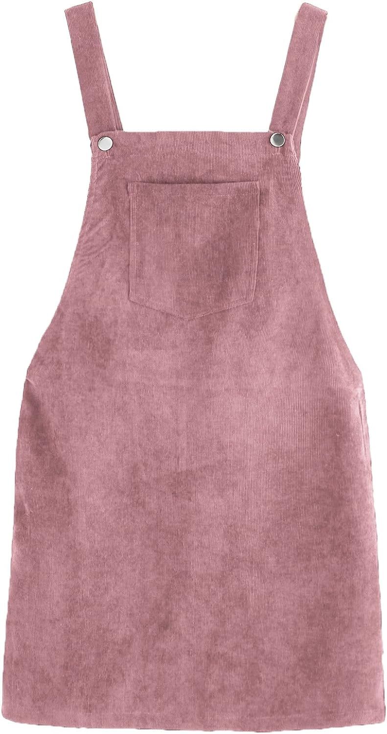 Romwe Women's Straps A-line Corduroy Pinafore Bib Pocket Overall Dress | Amazon (US)