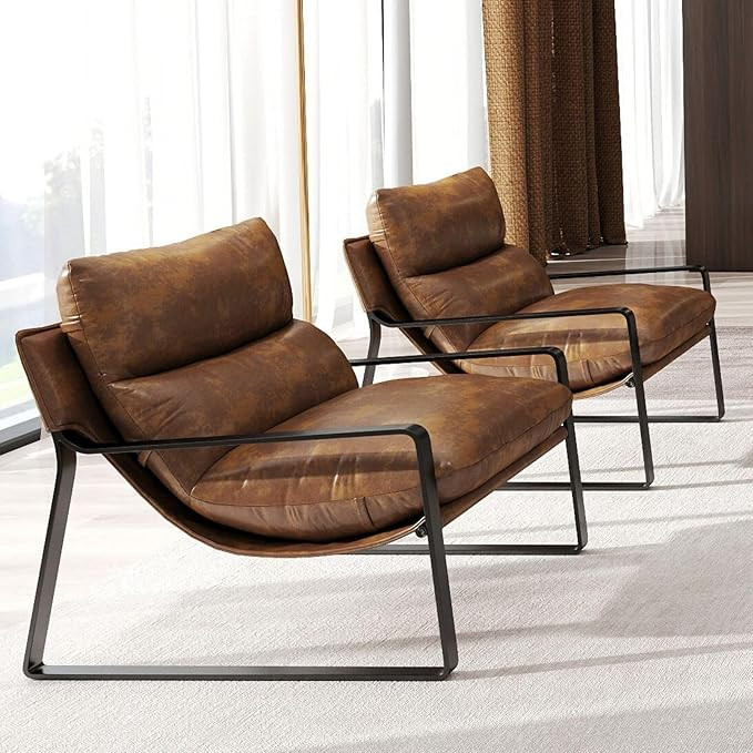 LukeAlon Modern PU Leather Accent Armchairs Set of 2, Upholstered Soft Living Room Chairs with Bl... | Amazon (US)