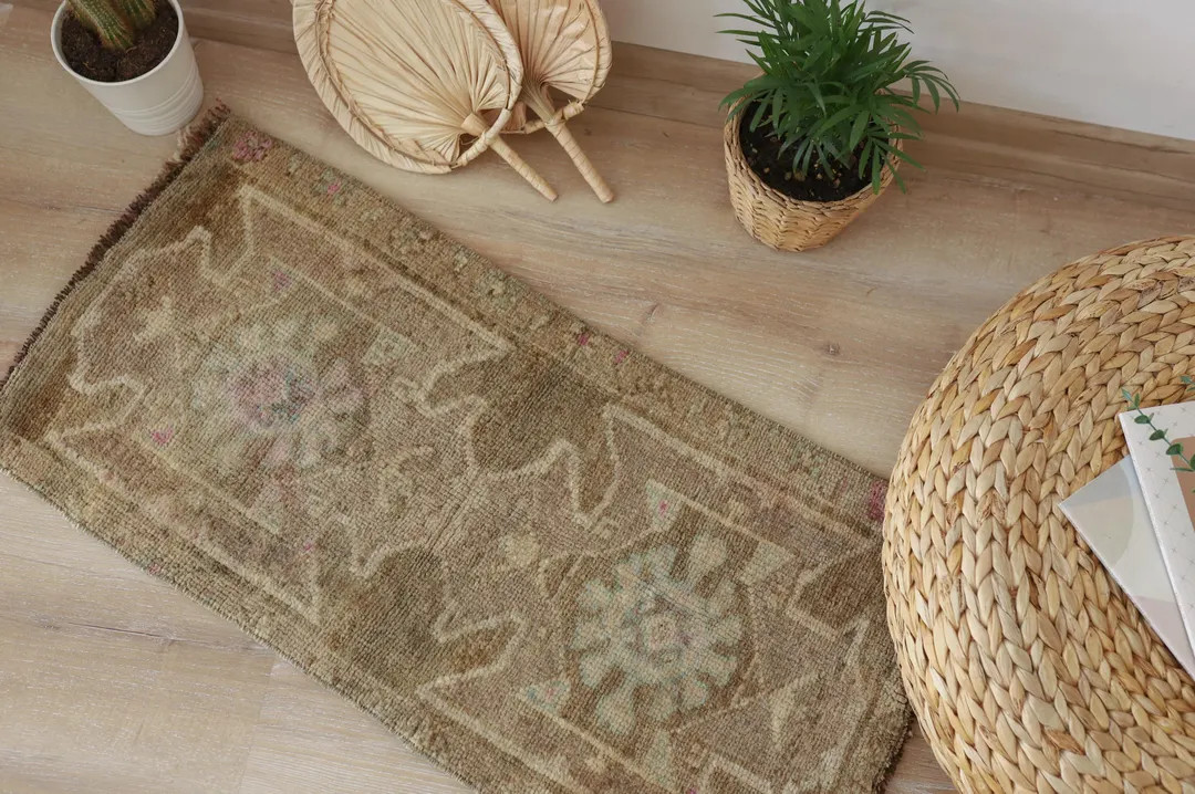 Oushak Small Rug, Natural Rug, Antique Rug, 1x3 Rug, Vintage Rug, Turkish Rug, Mini Rug, Door Mat... | Etsy (US)