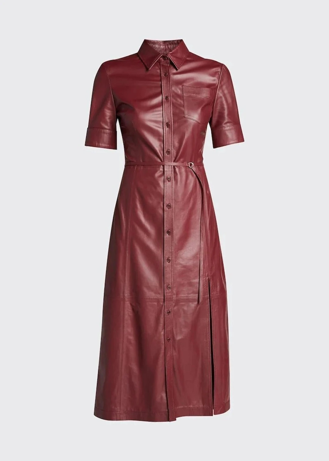 Handmade Lambskin Leather Shirt Dress: Short Sleeve Midi Outfit | Etsy (US)