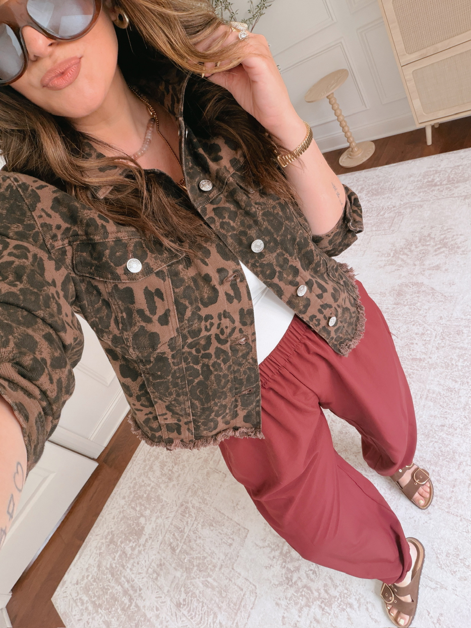 Obsessed with this leopard denim jacket.. wearing an XL in the pants and a large in the tank and jacket..

anti-pooch outfits, cool mom outfits 

 #LTKootd #LTKmomlife #LTKMidsize