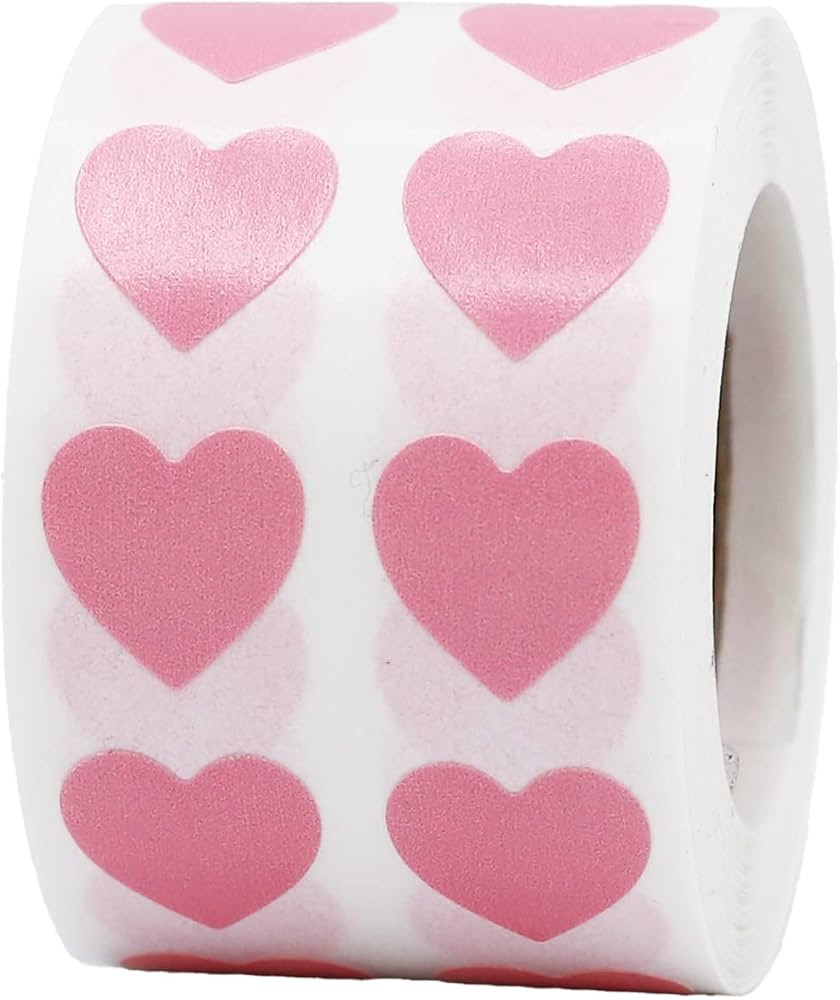 Pink Heart Semi-Gloss Stickers in 1/2" Inch, 1000 Adhesive Labels on a roll, Arts and Crafts, Env... | Amazon (US)