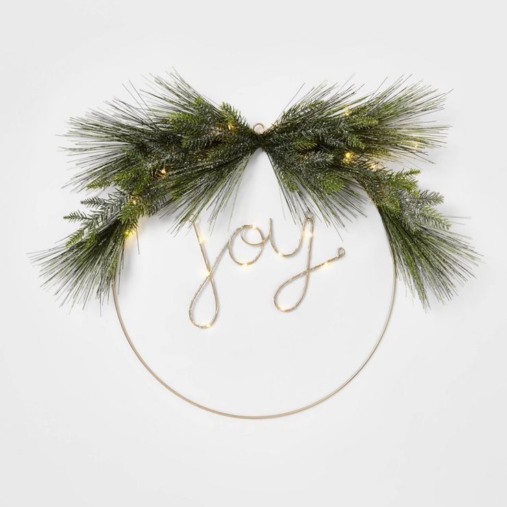Pre-Lit JOY Flocked LED Christmas Wreath - Target Christmas Decor | Target