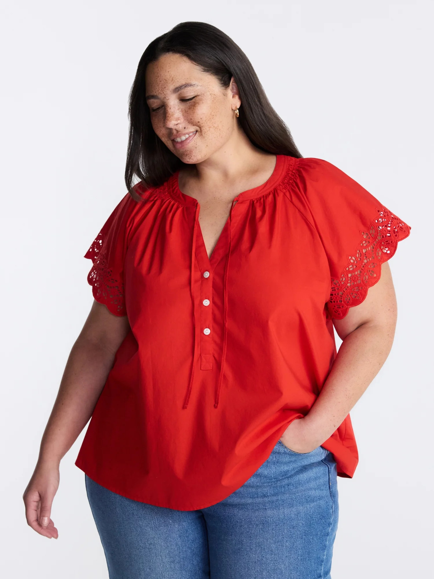 Terra & Sky Women's Plus Short Sleeve Eyelet Top , Sizes 0X-4X - Walmart.com | Walmart (US)