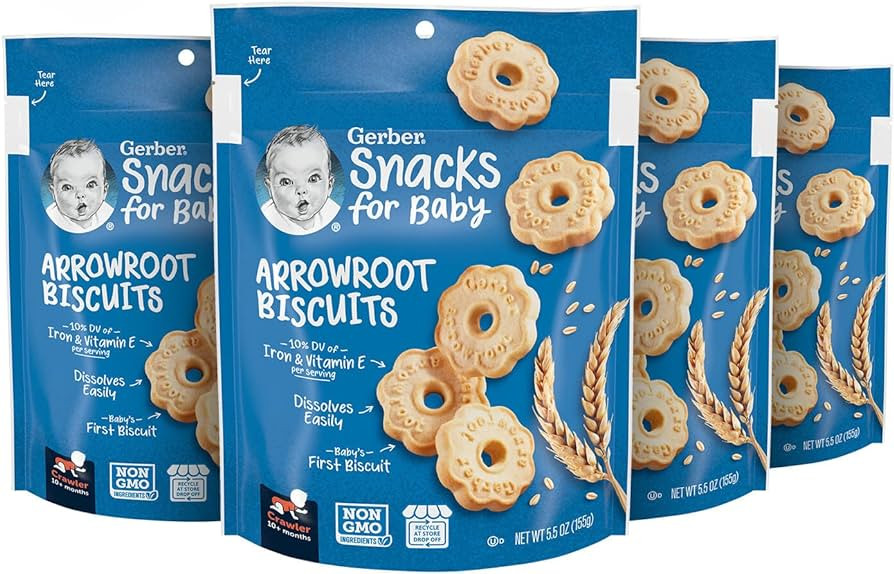 Gerber Snacks for Baby Arrowroot Biscuits, 5.5 Ounce Pouch (Pack of 4) | Amazon (US)