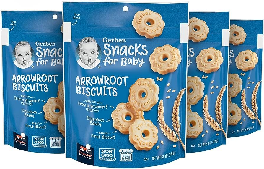 Gerber Snacks for Baby Arrowroot Biscuits, 5.5 Ounce Pouch (Pack of 4) | Amazon (US)