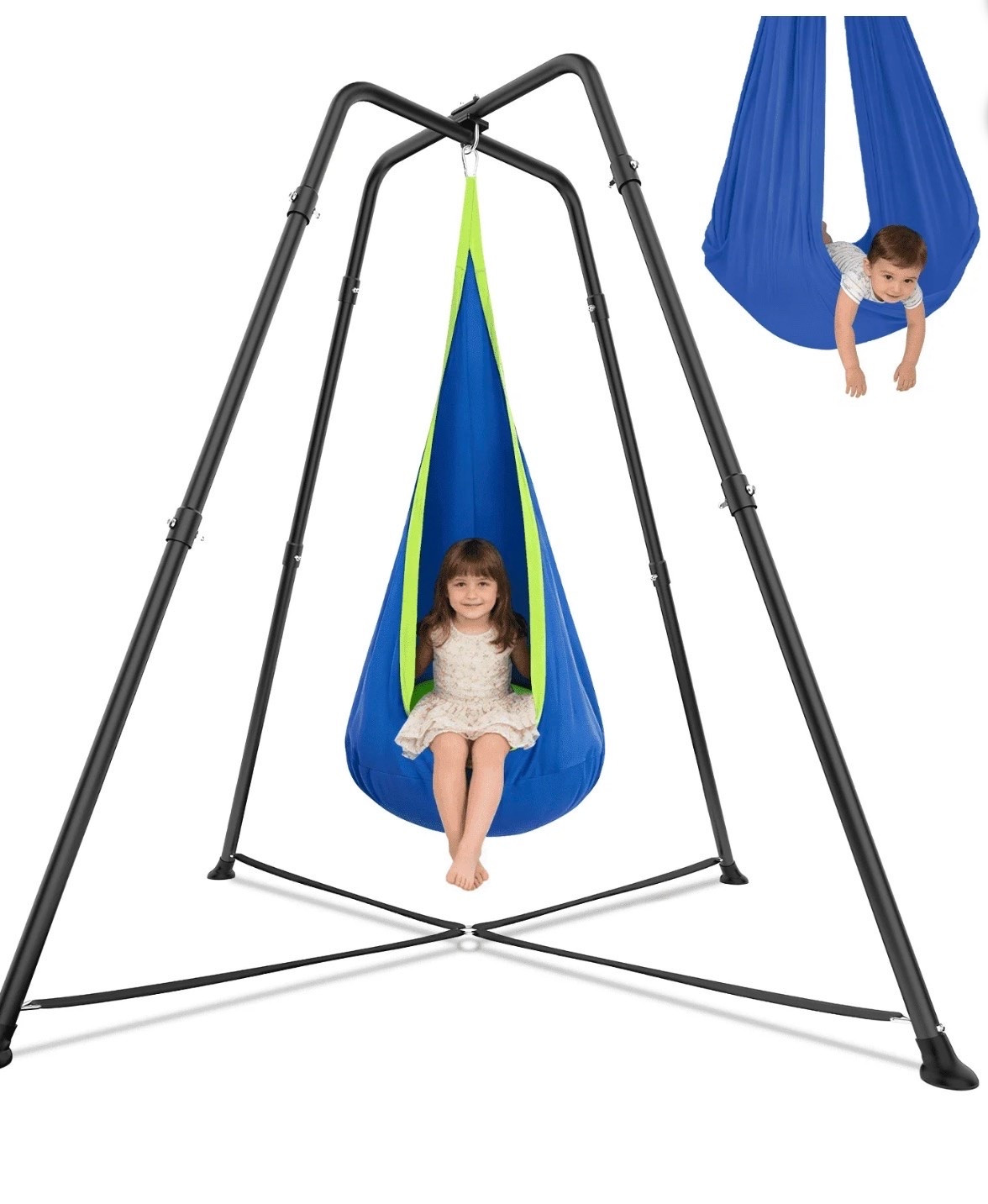 Sensory Swing with Stand, 350lbs, Indoor/Outdoor Kids Pod Swing, Blue