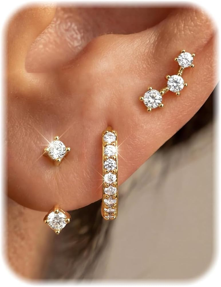 FIASASO 3 Pairs 925 Sterling Silver Hypoallergenic Earrings for Women Trendy - 14K Gold Plated St... | Amazon (US)