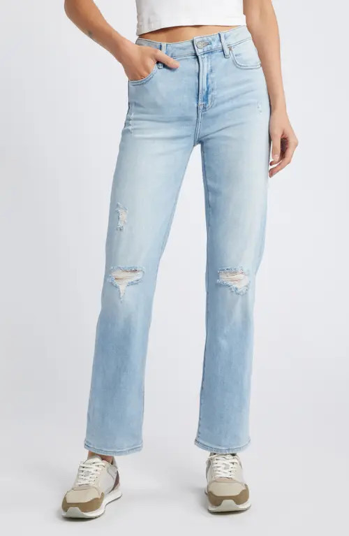 HIDDEN JEANS Ripped Straight Leg Jeans in Light Wash at Nordstrom, Size 29 | Nordstrom