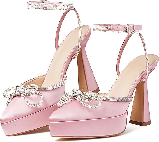 Goiphrri Platform Ankle Strap High Heeled Lace Up Pumps Sandals Ankle Buckle Straps Pump Rhinesto... | Amazon (US)