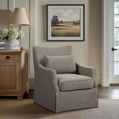 Martha Stewart London London Upholstered Skirted Swivel Armchair with Lumbar Pillow | Belk