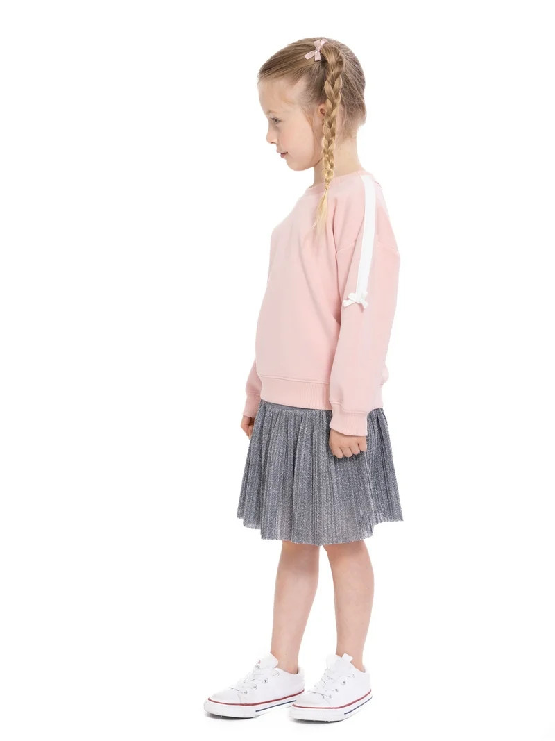 Wonder Nation Toddler Girls Crewneck Pullover with Bows, Sizes 12M-5T | Walmart (US)