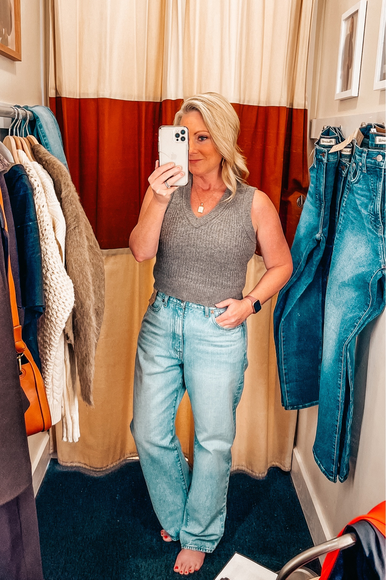 Did you know that Madewell will tailor the length of your jeans for free? This is amazing for us girls that are right in between petite and average height! 

I just bought a pair that they tailored for me to an “ankle” length and they should arrive any day! 

These are Curvy 90s Straight by Madewell along with their Fineloft Shrunken Sweater Vest In Pewter. 

Fall fashion 
Over 50 style
Bracha initial pendant necklace 
Sweater vest
Sleeveless sweater 

#LTKxMadewell #LTKover40 #LTKsalealert