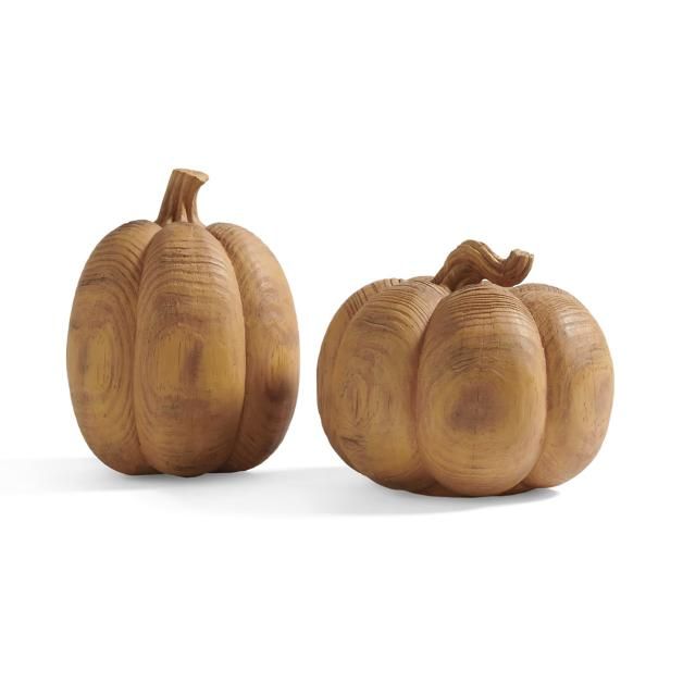 Woodgrain Pumpkins, Set of Two | Grandin Road | Grandin Road