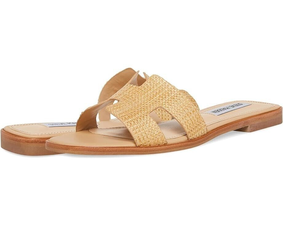 Steve Madden Hadyn Sandals Women US 9.5 Raffia Leather Slip On Square Toe KHD580 | Shop Simon