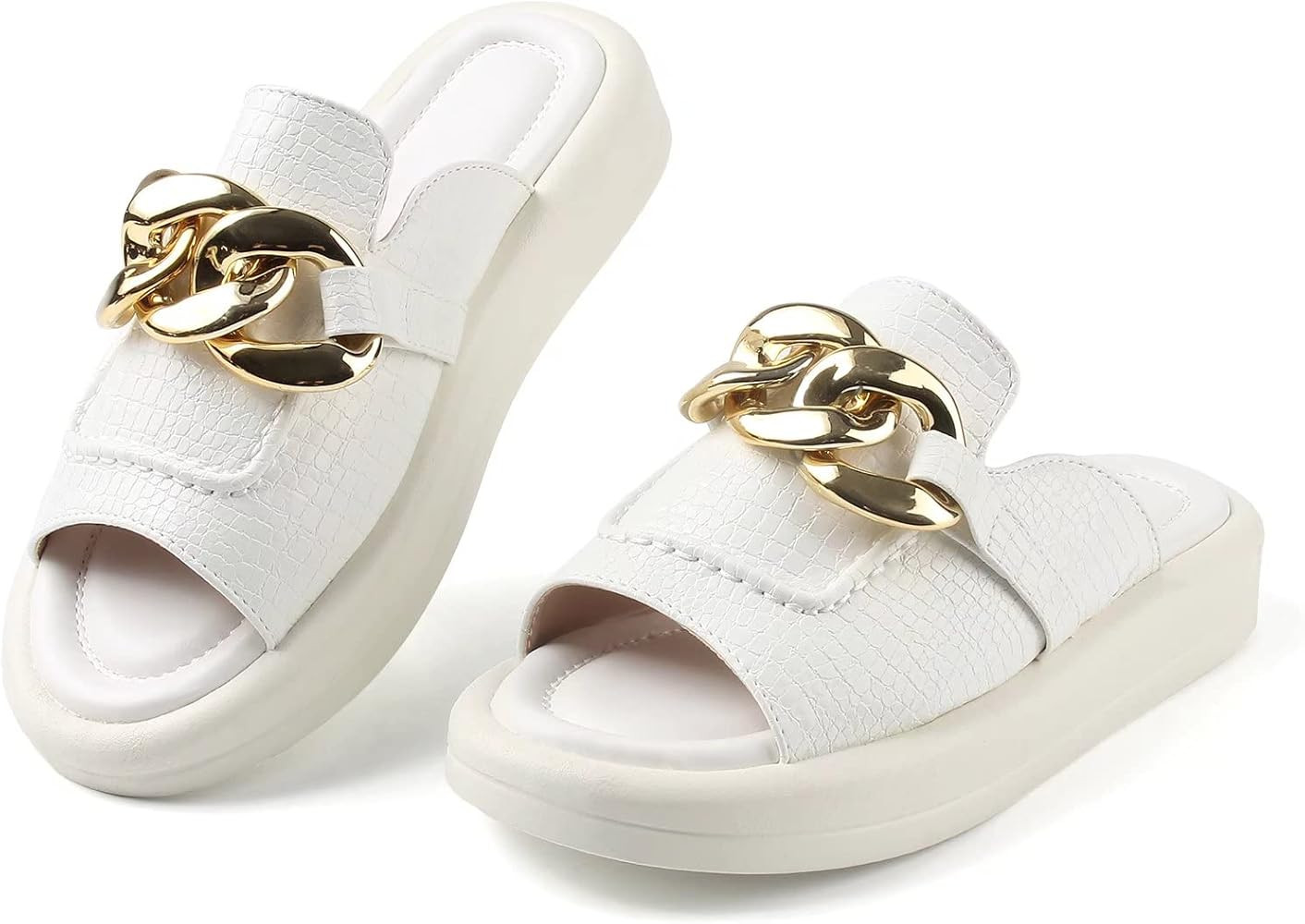 MUSSHOE Sandals For Women Dressy Summer Cute Thick Slide Sandals Women With Chain | Amazon (US)