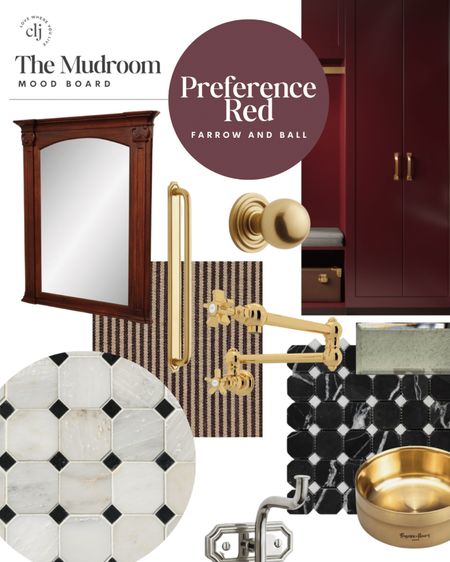 Save this paint color for later 😘

Mushroom mood board, mirror, red cabinets, brass hardware, striped upholstery, black & white tile, mirror tile, dog station

#LTKfamily #LTKstyletip #LTKhome