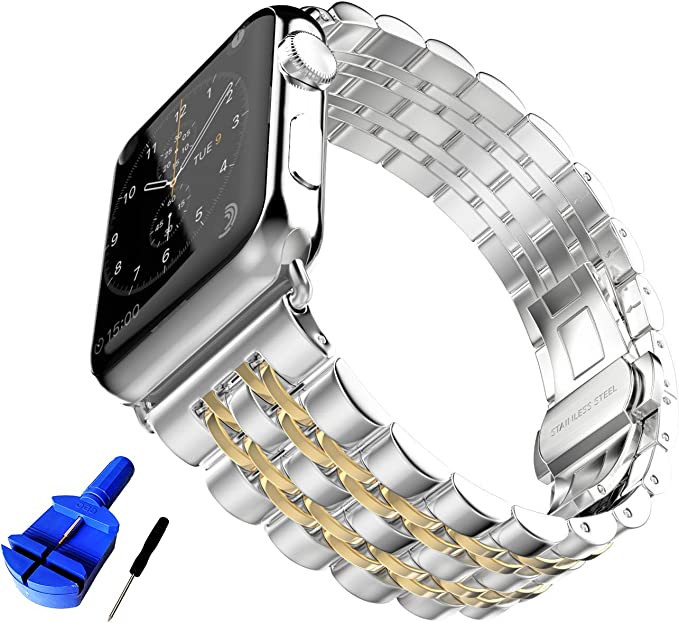 HUANLONG Compatible with Apple Watch Band, Solid Stainless Steel Metal Replacement Watchband Brac... | Amazon (US)