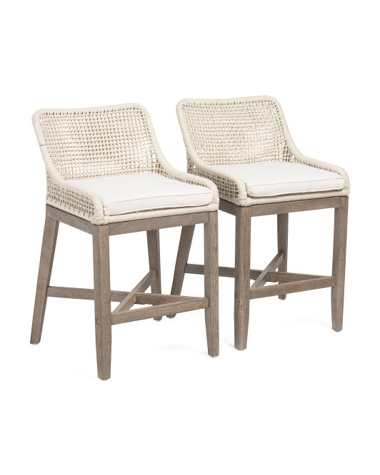 Set Of 2 22x37.5 Grid Weave Rope Counter Stools | TJ Maxx