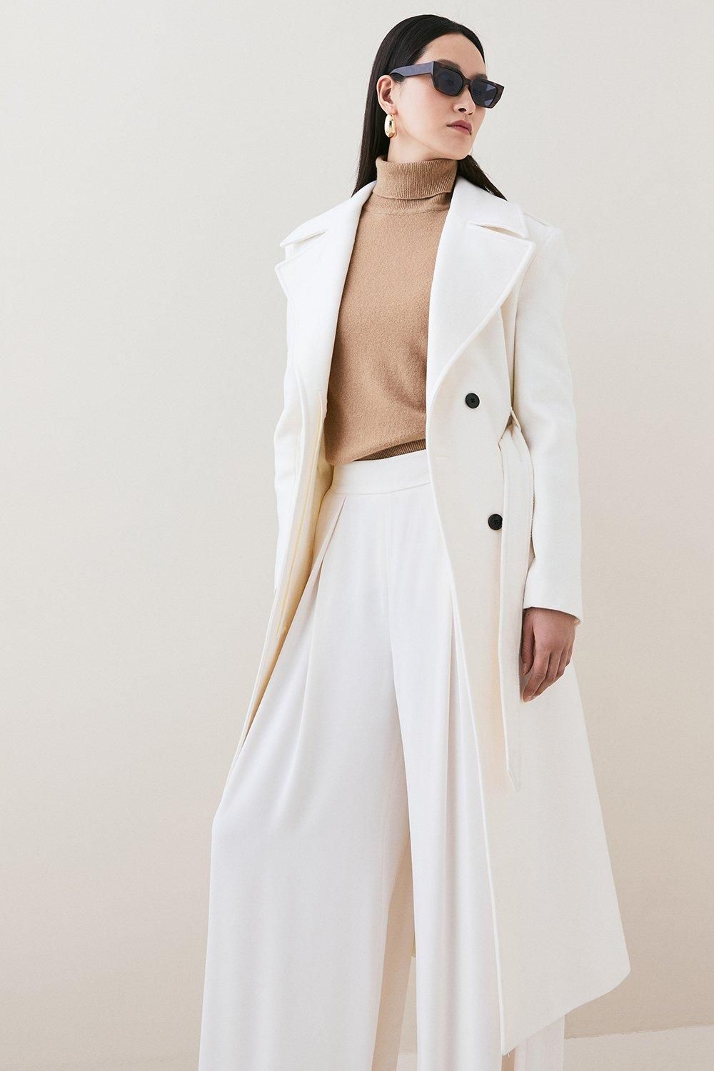 Italian Luxe Finish Wool Cashmere Blend Strong Shoulder Coat | Karen Millen UK + IE + DE + NL