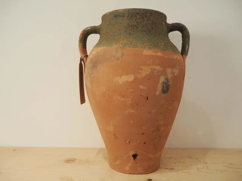 Antique Turkish Terracotta Olive Jar: Green Glazed Rim, Handcrafted Urn - Etsy | Etsy (US)