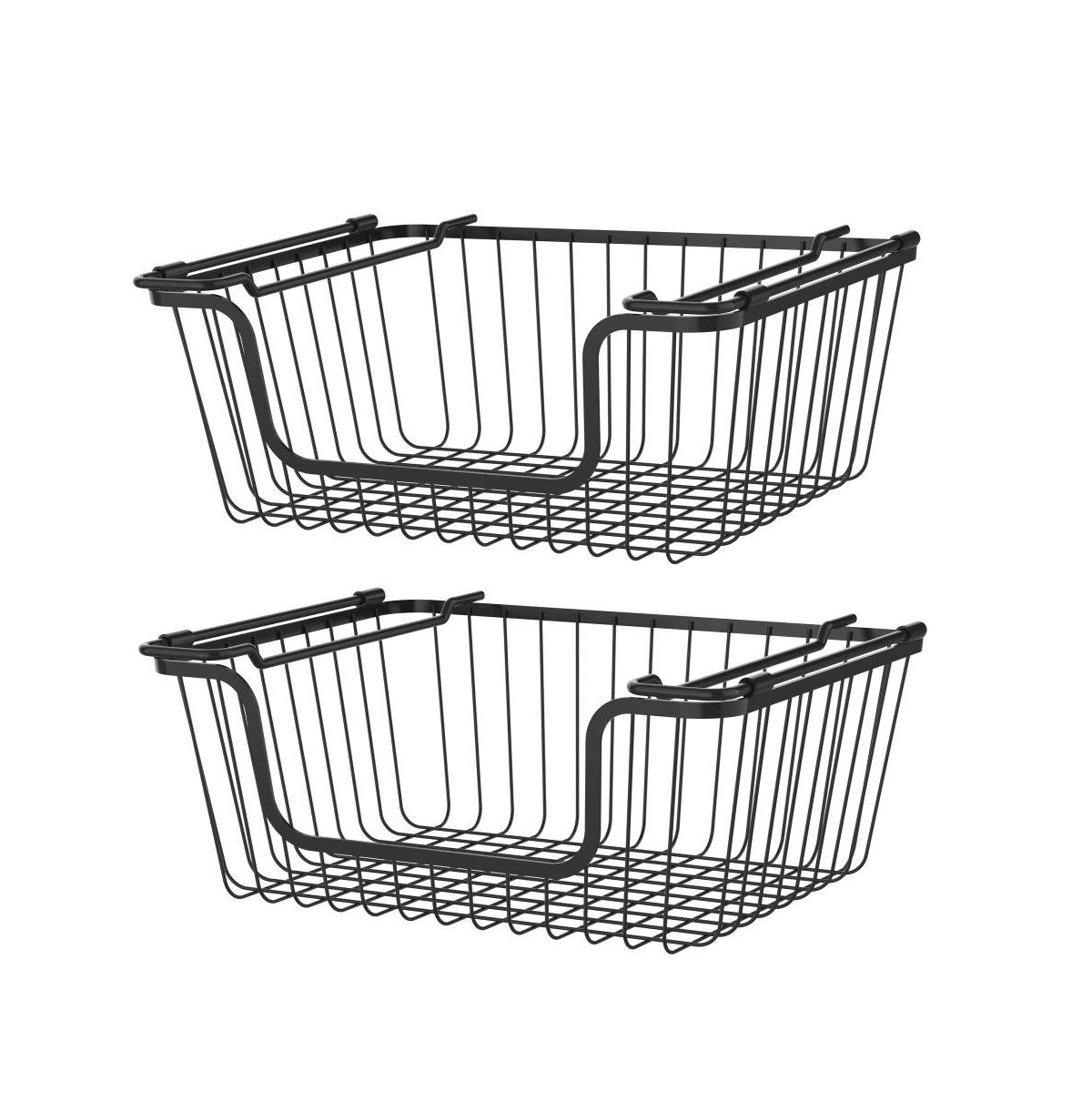 Oceanstar Stackable Metal Wire Storage Basket Set for Pantry, Countertop, Kitchen or Bathroom, Black, Set of 2 - Black | Macy's