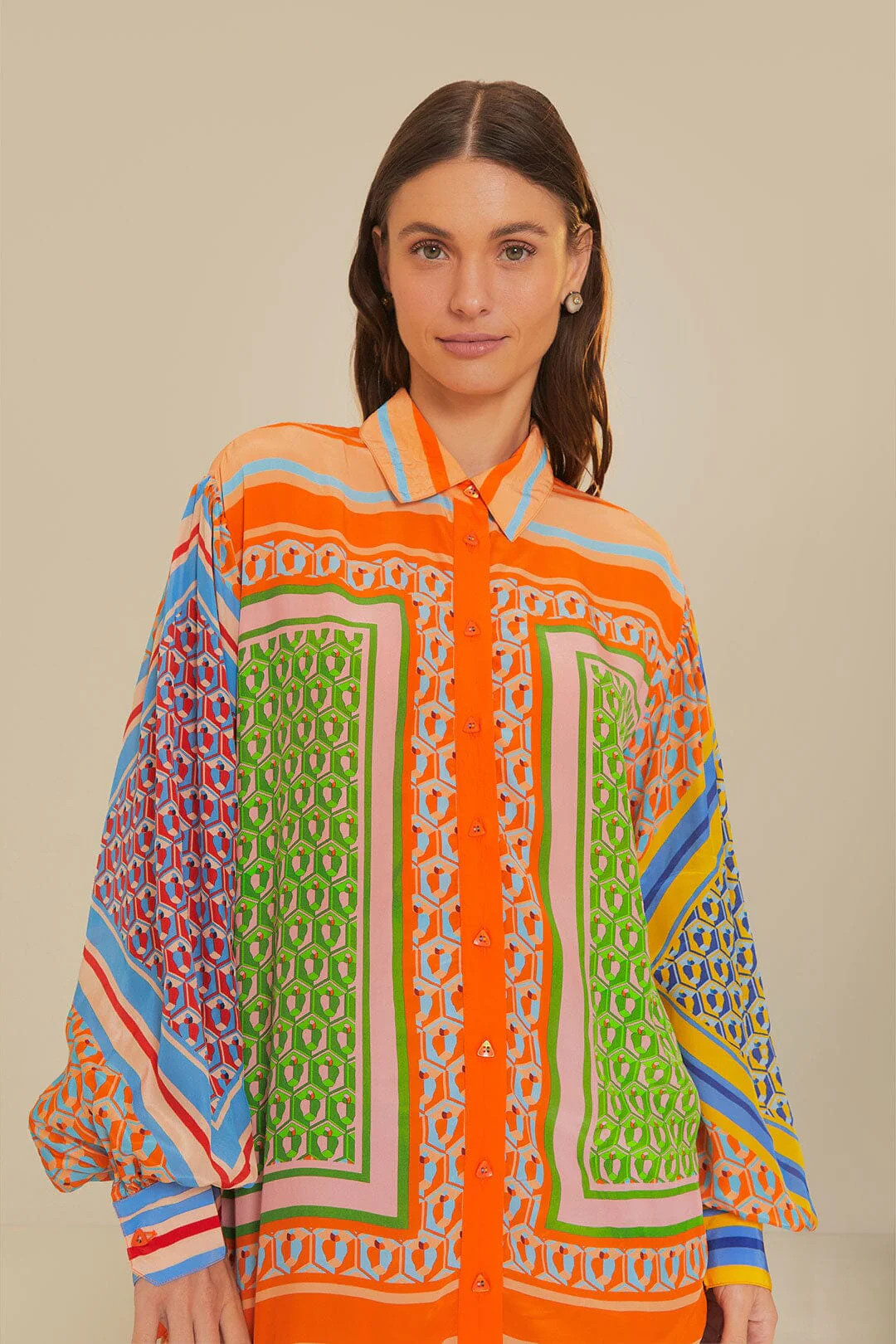 Mixed Cashew Long Sleeve Shirt | FarmRio (US)