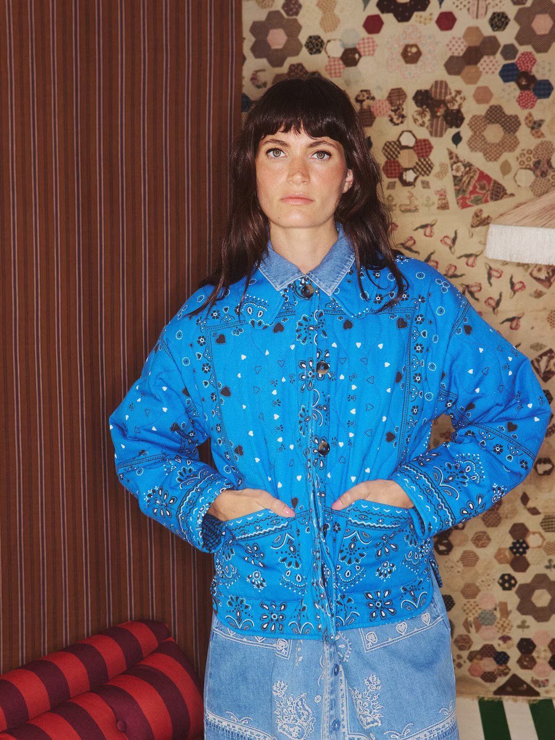 Blue Paisley Bandana Print Quilted Jacket | Oliver Bonas | Oliver Bonas (Global)