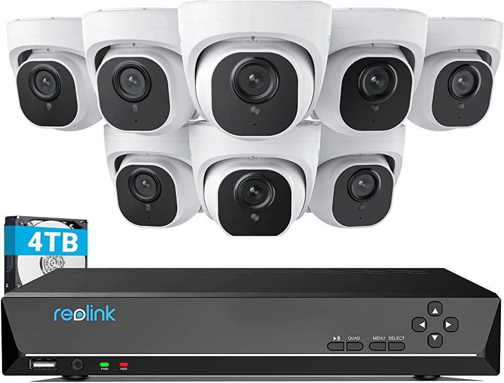 REOLINK 4K Security Camera System, RLK16-800D8, 8pcs H.265 4K PoE Security Cameras Wired with Per... | Amazon (US)