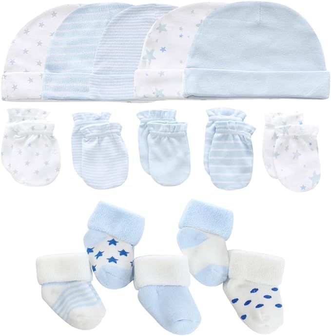Baby Caps Mittens and Thick Warm Socks Cotton Newborn Essentials Accessories (Hats+Gloves+Terry S... | Amazon (US)