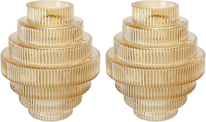 A&B Home Amber Fluted Geometric Vase Set - Set of 2 Small Tiered Decorative Glass Vase, Tabletop ... | Amazon (US)