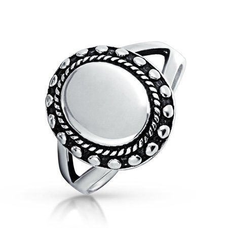 Beaded Halo Monogram Engravable 925 Sterling Silver Oval Signet Ring For Women For Teen Split Shank  | Walmart (US)