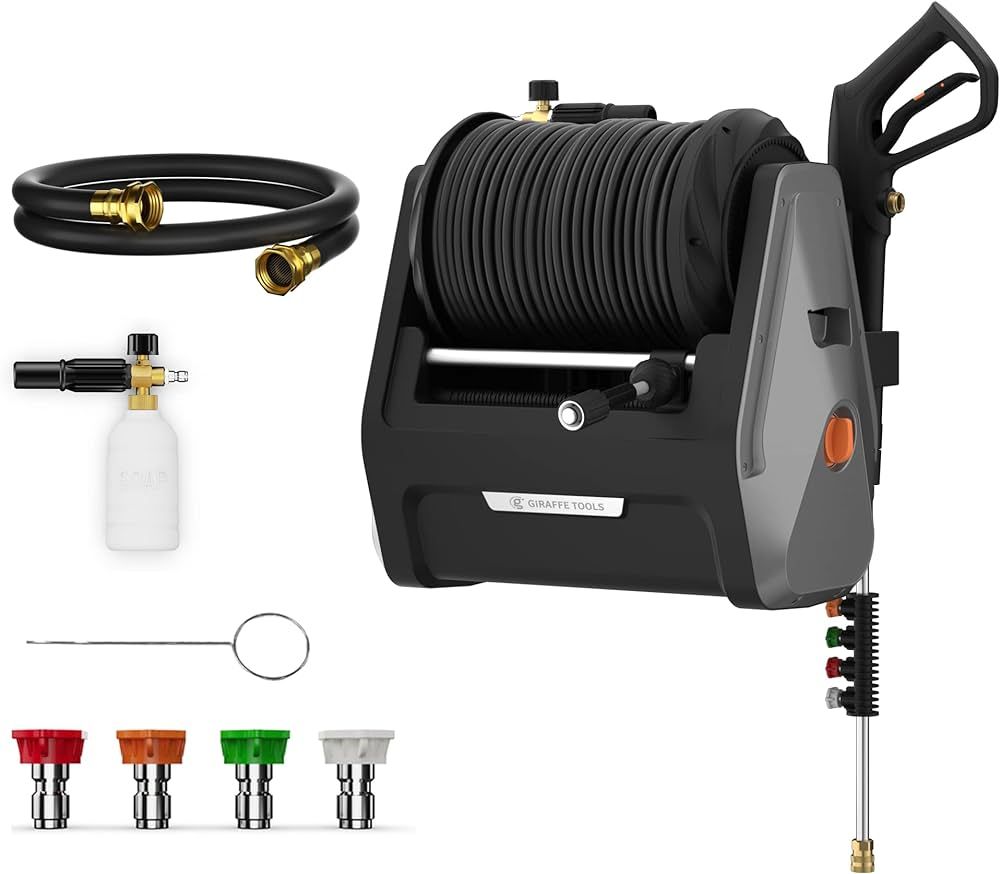 Giraffe Tools Grandfalls Pressure Washer, Wall Mounted Power Washer with 100FT Retractable Reel, ... | Amazon (US)