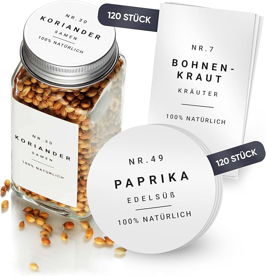 Homety® Gewürzetiketten selbstklebend (240 Stück) - Aufkleber rund minimalistisch - Gewürze E... | Amazon (DE)