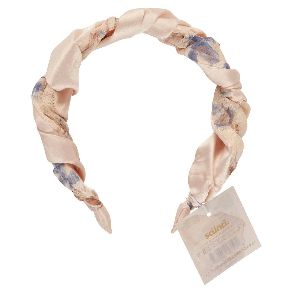 scunci Collection Twisted Headband - Blue/Cream Floral | Target