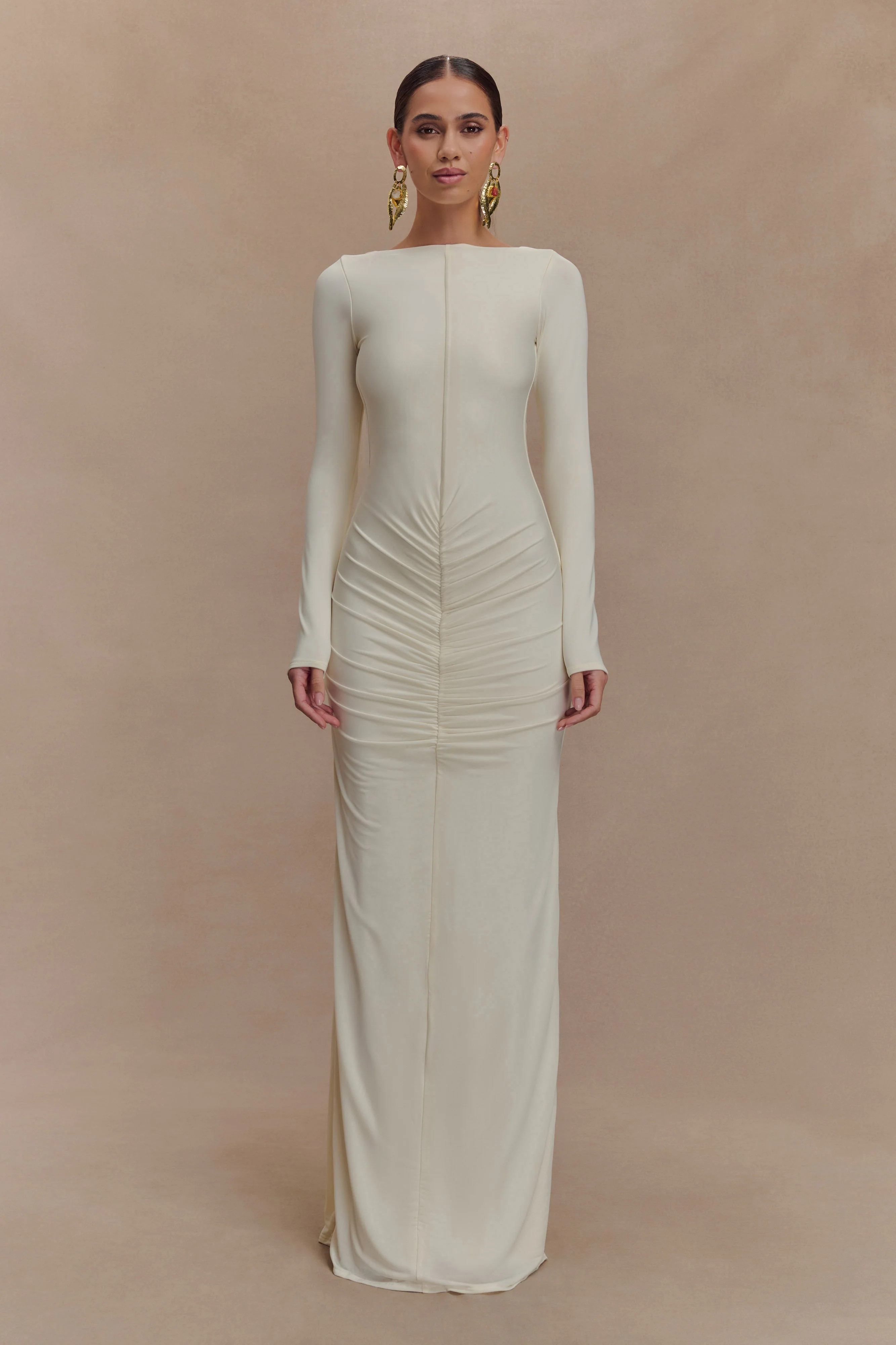 Louisa Long Sleeve Slinky Maxi Dress - Ivory | Meshki (APAC)