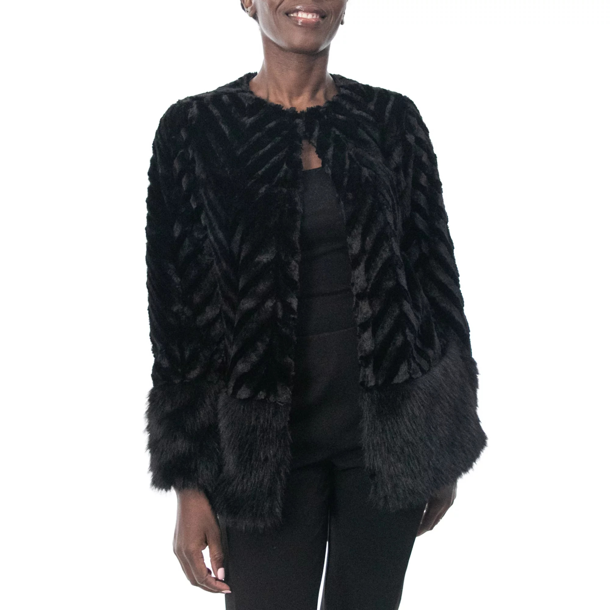 Women's Nina Leonard Chevron Faux-Fur Bolero | Kohl's